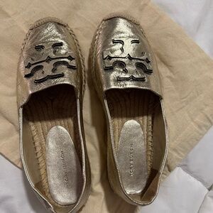 Tory Burch Ines Metallic Leather Platform Espadrilles
